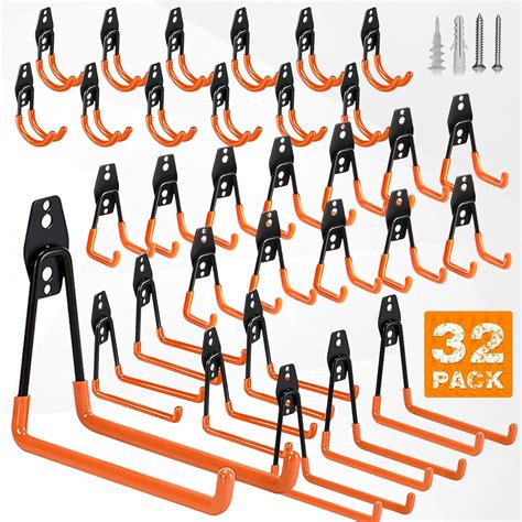 Gudemay 32-Pack Garage Hooks Heavy Duty with Anti-Slip Coating – Wall ...
