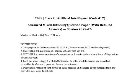 AI Advanced Mixed QA - Question and Answers for practice - CBSE | Class ...