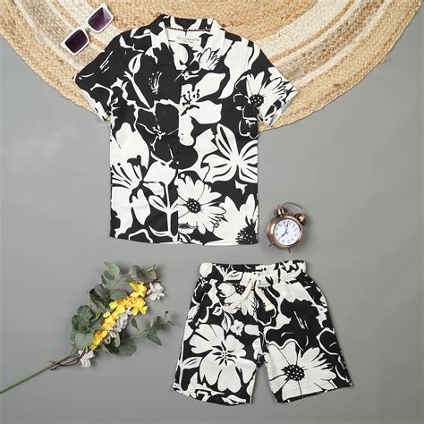 Buy Black White Floral Co Ord Set for Boys Online