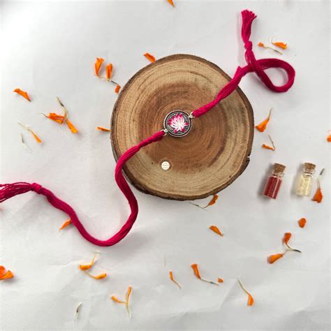 Sterling Silver Flower Meenakari Rakhi -Pink – The Chandi Studio