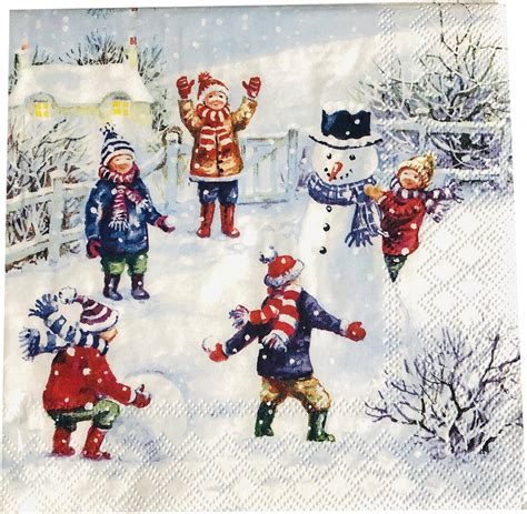 Amazon.com: 20-ct 3-ply 13x13 Snowfun Christmas Napkins for Kids ...