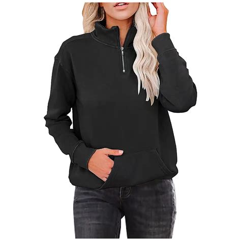 MGCWSH Womens Warm Cozy High Neck Long Sleeve Solid 1/4 Zip Pullover ...