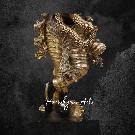 56.5" Sacred Brass Krishna Statue Standing Beneath Tree of Life, Gold