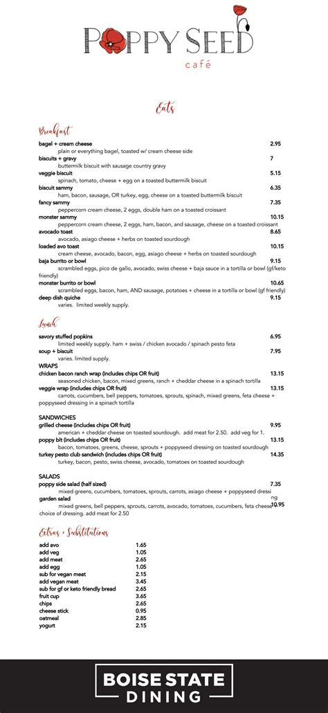 Poppy Seed Cafe Menu