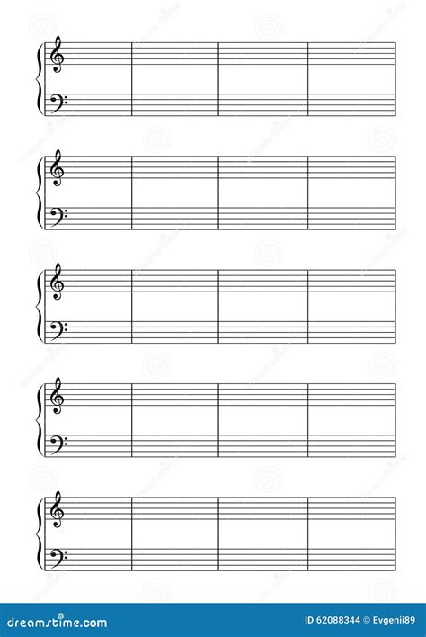 Music Note Stave with Treble and Bass Clefs A4 Stock Vector ...