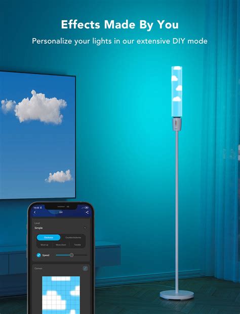 Govee RGBICWW Cylinder Floor Lamp, 2200k-6500k Warm/Cool Whites & 1500 ...