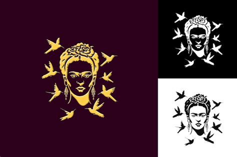 Frida kahlo with an artistic logo portraying her face and ad mexico ...