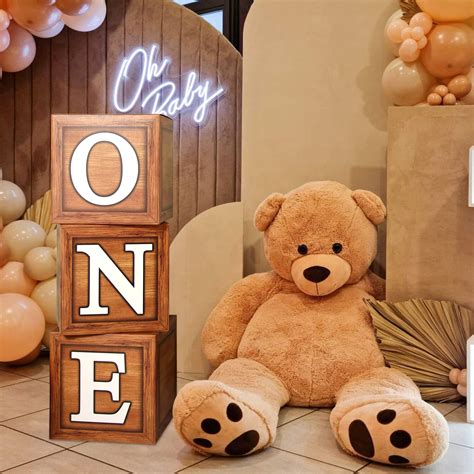 First Birthday Boxes Party Decorations 3 Wood Grain Brown Blocks ...