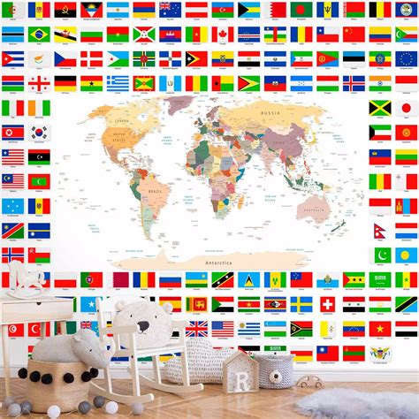 Flags World Map Desktop World Map Of Flags Wall Mural | Wallsauce NZ