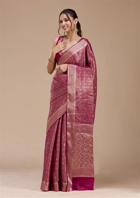 Buy Magenta Pink Zariwork (Gold) Silk Silk_Saree - Koskii