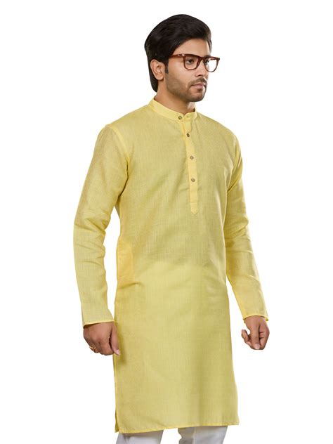 Premium Partywear Cotton Rich Jacquard Kurta, Sunflower Yellow, Regula ...