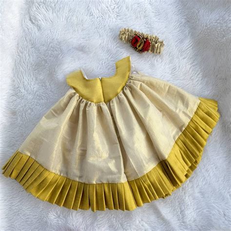 Cream & Gold Kerala Traditional Tissue frock – Stanwells Kids