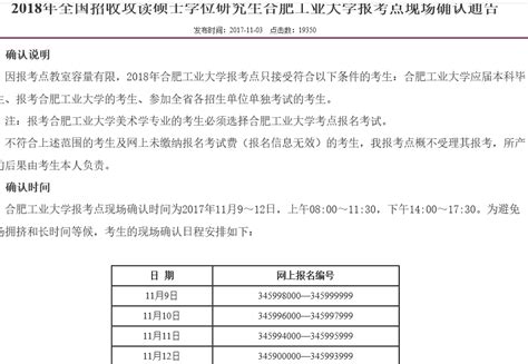 2018年全国招收攻读硕士学位研究生合肥工业大学报考点现场确认通告_文加考研