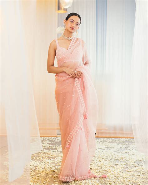 CRYSTAL ROSE SILK ORGANZA SAREE (WC SR 01) – Madzin : Luxury Womenswear