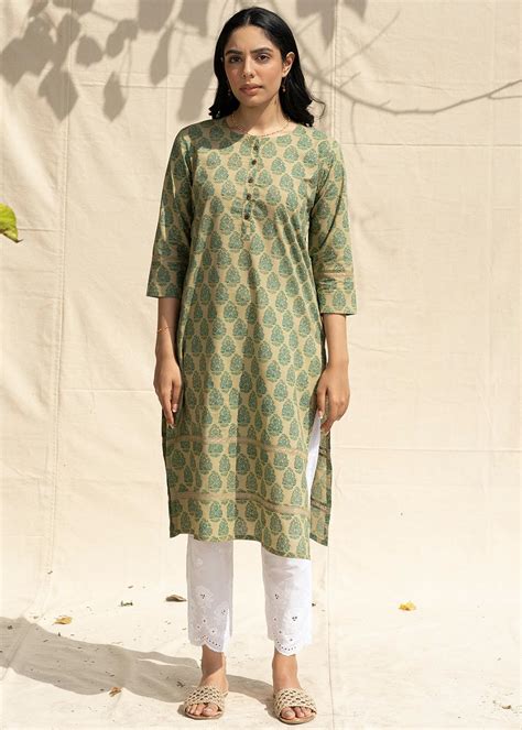 Get Cotton Floral Motif Block Printed Straight Kurta at ₹ 1170 | LBB Shop