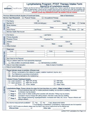 EviCore Healthcare Lymphedema Program: PT/OT Therapy Intake Form 2020 ...