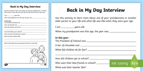 Grandparent's Day Worksheet | Interview Questions