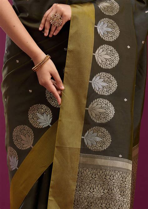 Buy Mehendi Zariwork (Gold) Silk Saree - Koskii