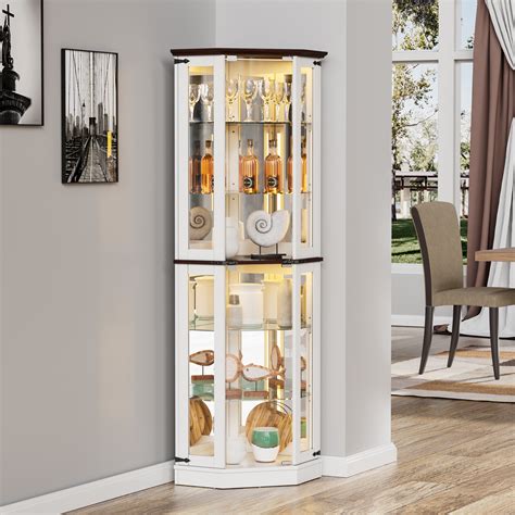 Wrought Studio™ white corner dining cabinet,lighted curio cabinets with ...