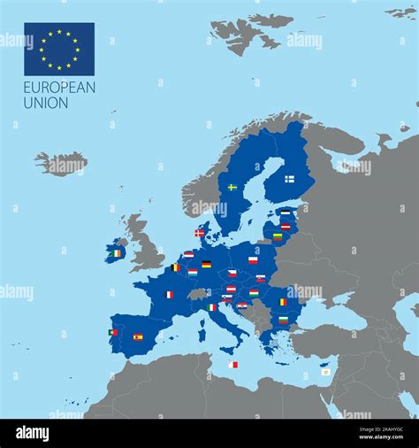 European Union map with borders and flags of member countries, vector illustration Stock Vector ...
