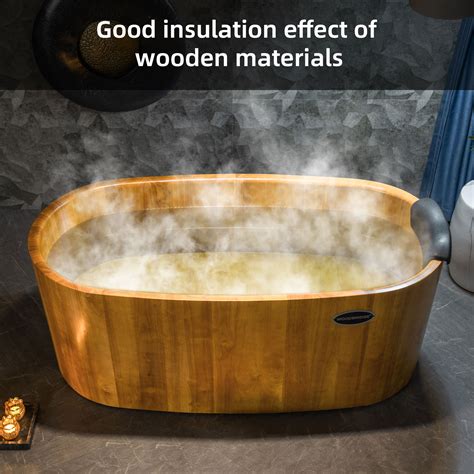 ᐅ【WOODBRIDGE 67" Freestanding Handcrafted Natural Wood Soaking Bathtub ...