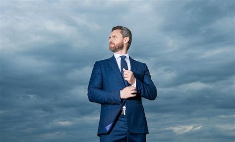 Mature man in suit on sky background man in suit outdoor man in ...