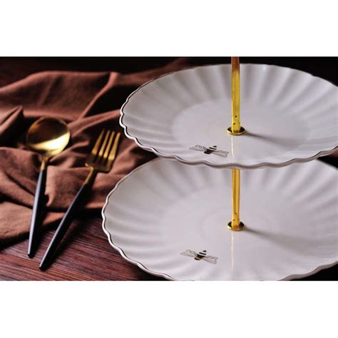 Stacked Cake Cupcake & Dessert Stand 2 Tier Ceramic Cake Stand Emboss ...