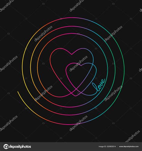 One Line Drawing Word Love Two Hearts Spiral Rainbow Colors Stock ...
