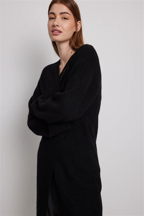 Long Knitted Cardigan Black | NA-KD