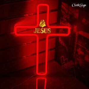 CLOTHSIGN Christian Jesus Cross Neon Wall Decor Golden Mirror Sign ...