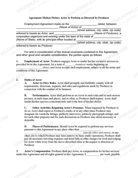 South Dakota Agreement Motion Picture Actor to Perform as Directed by Producer | US Legal Forms