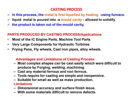 Unit 1 Casting Notes 1-92 - CASTING PROCESS In this process, the metal ...