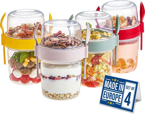 Overnight Oats Containers with Lids and Spoons - 2 Pack 350ML Glass ...
