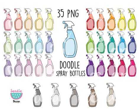 Buy 35 Doodle Spray Bottles Clipart. Personal and Comercial Use. Online ...