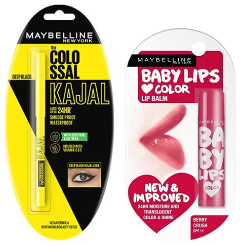 Maybelline New York Colossal Kajal, Black, 0.35g And Maybelline New ...