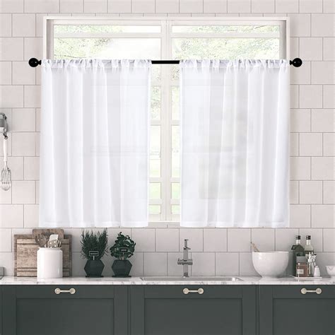Buy MRTREES Sheer Curtain Tiers 36 inch Length White Kitchen Window ...