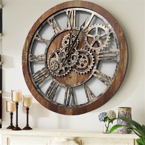 The Gears Clock Wall Clock 24" Round Oversized for Living Room decor with Real Moving Gears ...