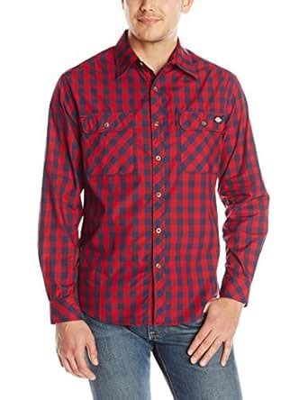 Dickies Men's Long Sleeve Buffalo Plaid, English Red, Small : Amazon.in ...