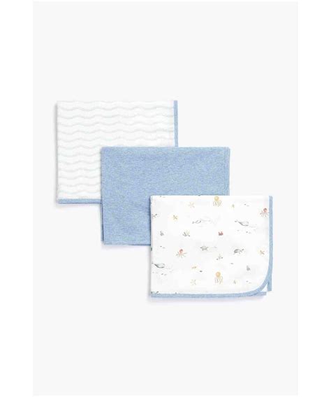 Mothercare You Me and The Sea Jersey Blankets - Pack of 3 - Blue