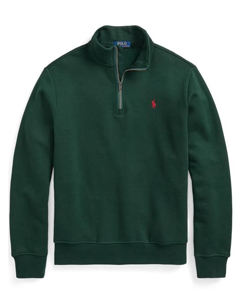 Polo Ralph Lauren Mens Quarter Zip Collar Sweatshirt, College Green Jumper