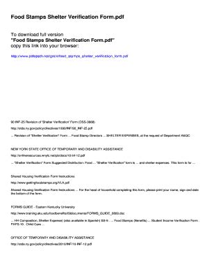 Fillable Online Food Stamps Shelter Verification Form - Pdfslibforme ...