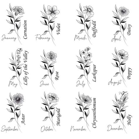 Best 13 Custom Birth Flower Tattoo | Birth Month Flower Tattoo | Family ...