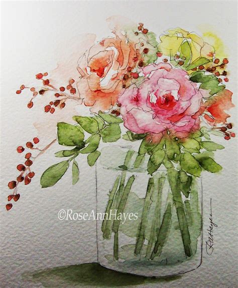 Afbeeldingsresultaat voor rose ann hayes watercolor | Aquarell blumen, Blumen malen, Blumen aquarell - painting of vase of flowers