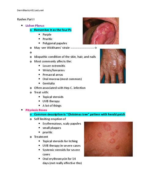 Unit1Lecture 4Rashes Part I - Rashes Part I Lichen Planus o Remember it as the four Ps Purple ...