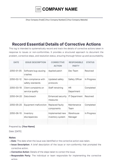 Free Corrective Action Report Log Template to Edit Online