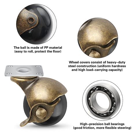 Buy 2 Ball Caster Wheels, casters Set of 4 Brass Vintage Antique ...