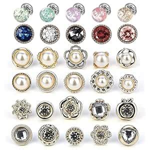 SANNIDHI® 30 Pcs Assorted Pearl & Rhinestone Brooch Buttons - Anti ...