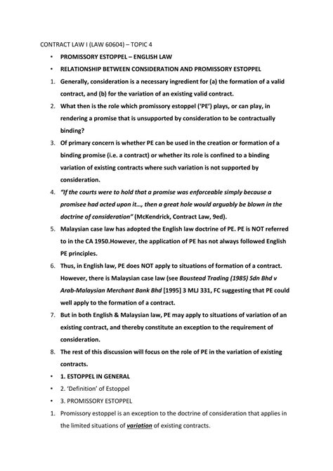 Full notes on Promissory estoppel and Privity of Contract | LAW60604 ...