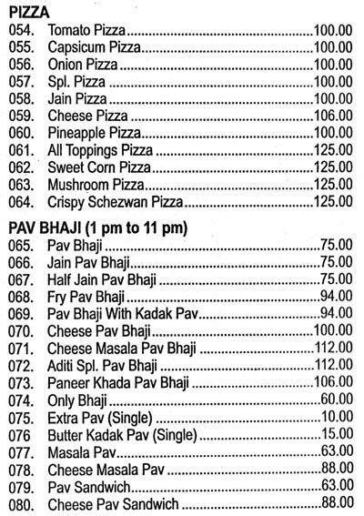 Menu at Aditi Fast Food, Mumbai, 1st Floor, Goregaon Sports Club, मलाड ...