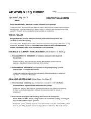 APUSH LEQ RUBRIC 2017.docx - APUSH LEQ RUBRIC Name Updated 2017 LEQ ...